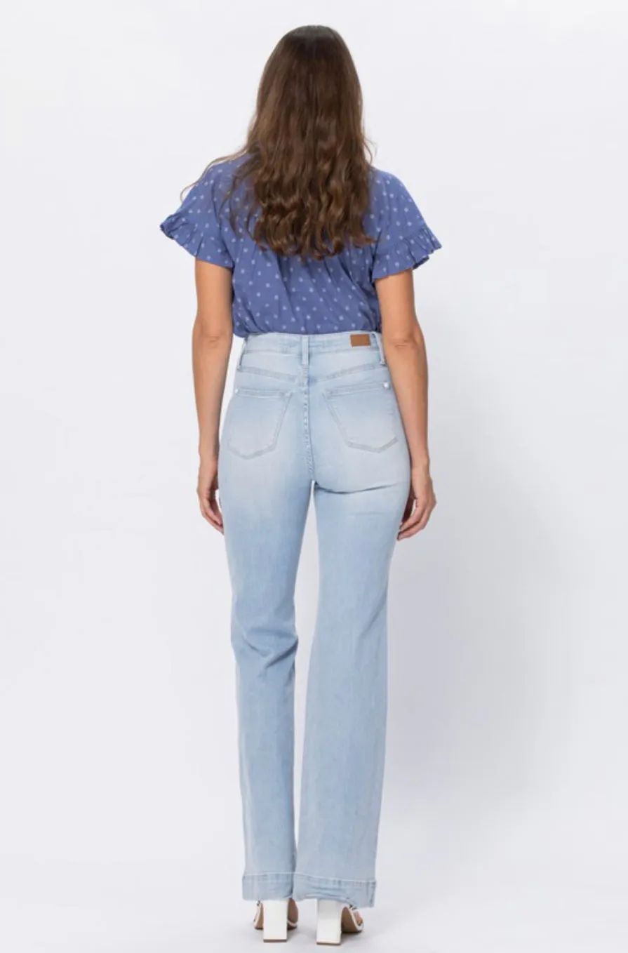 Judy Blue Willa High Rise Braided Waist Light Wash Wide Leg Jeans- One Left - Size 20