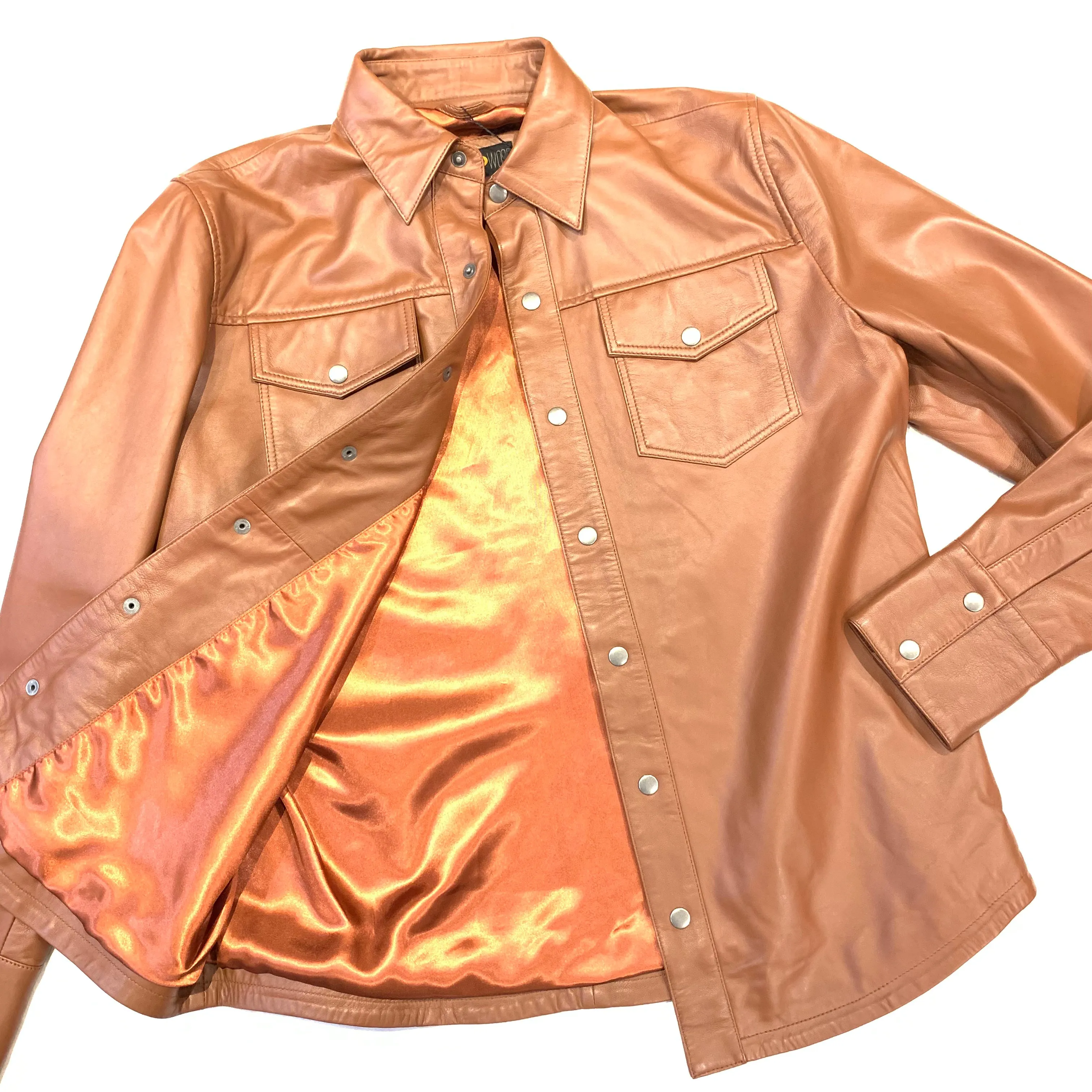 Kashani Men's Cognac Lambskin Button-Up Shirt