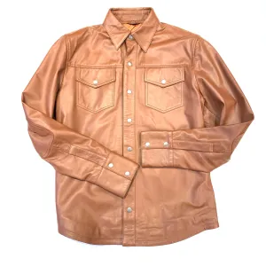 Kashani Men's Cognac Lambskin Button-Up Shirt
