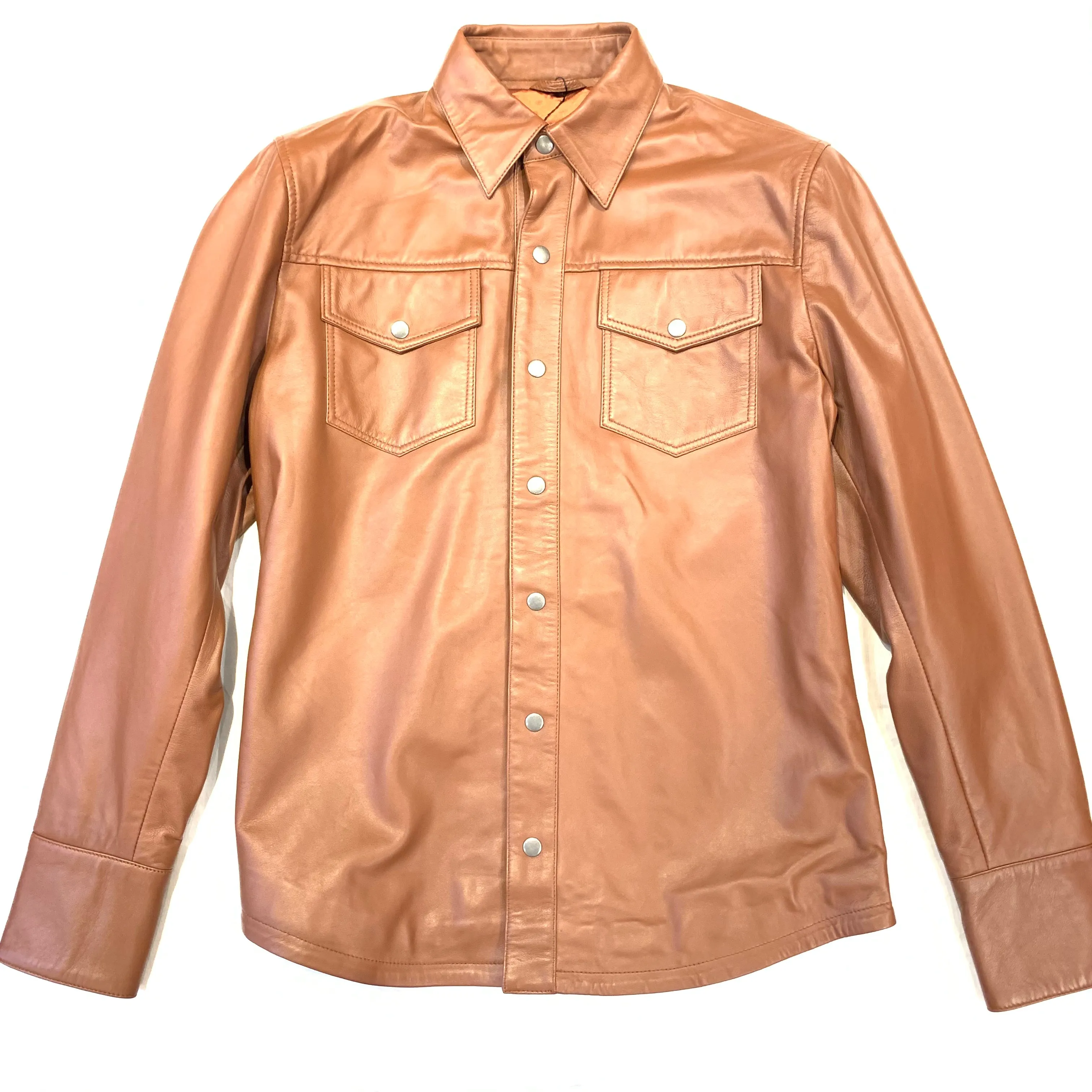 Kashani Men's Cognac Lambskin Button-Up Shirt