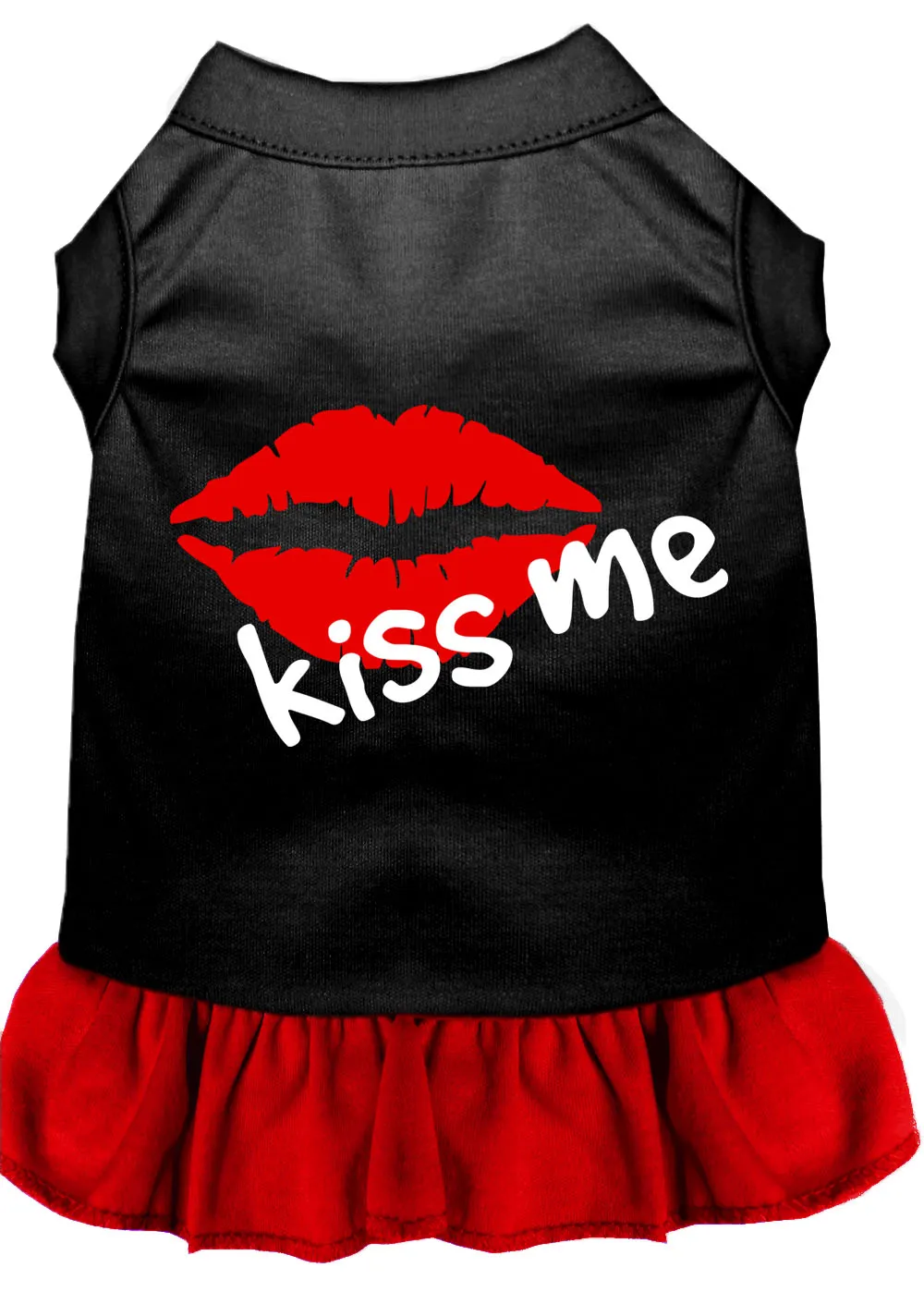 Kiss Me Screen Print Dog Dress Black With Red Lg