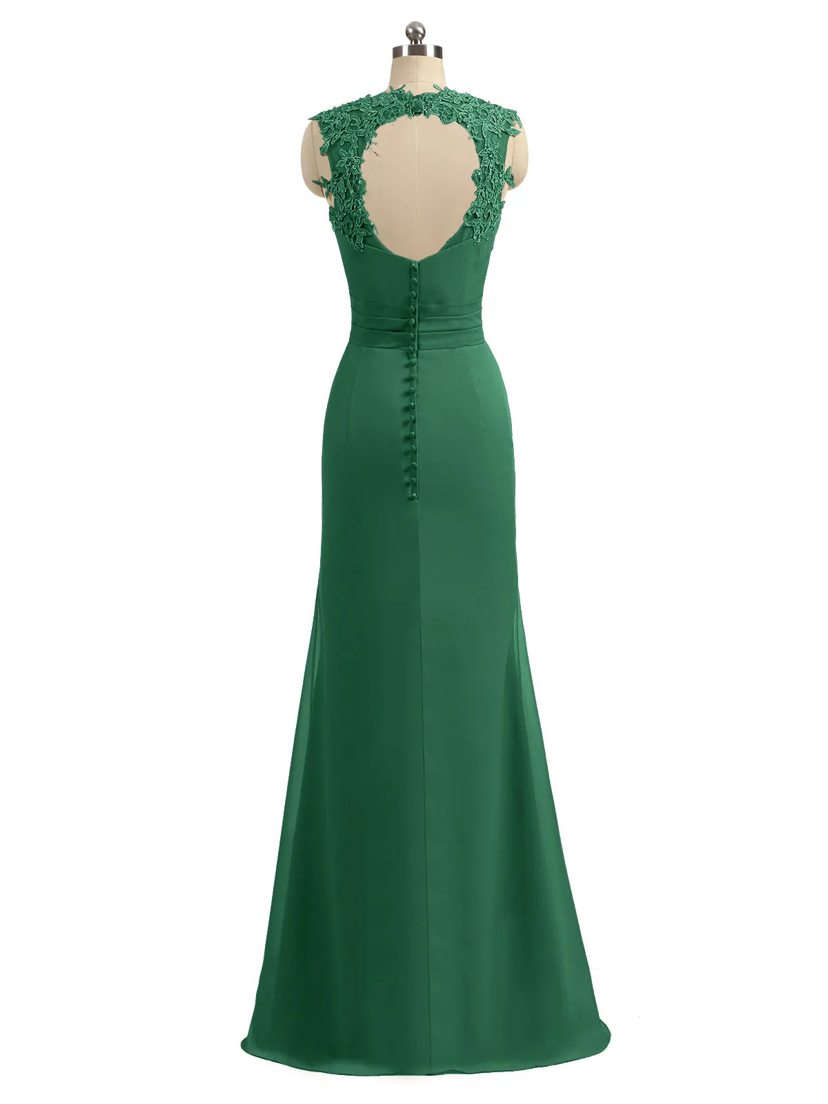 Lace Appliqued Strap Sheath Open Back Dress Dark Green Plus Size