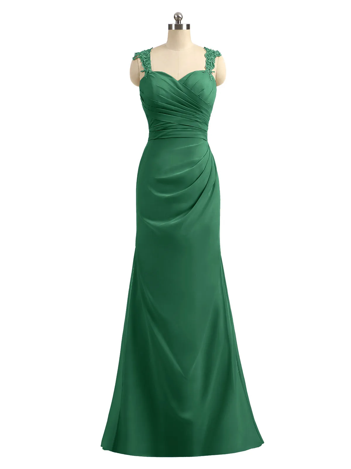 Lace Appliqued Strap Sheath Open Back Dress Dark Green Plus Size