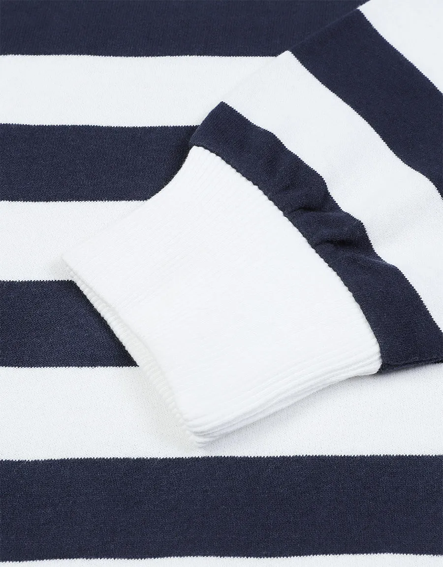Ladies Fleece Sweat Shirt-Navy Strip