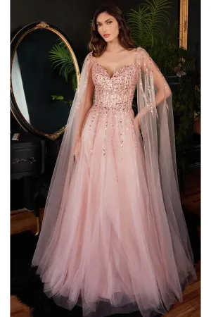 Ladivine CD0204 - Embellished Cape Sleeve Prom Dress