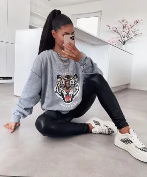 Ladypolitan Tiger print sweatshirt For Her-LSWS-2010 One Size Light Grey