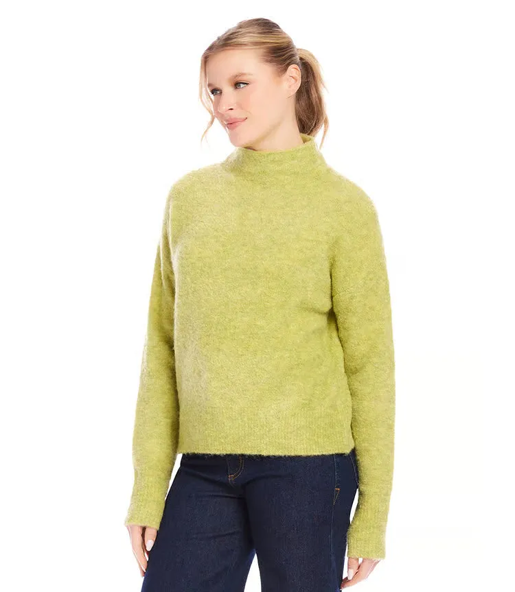 Mannie Moss Mock Neck Boucle Sweater - Karen Kane 4L89854