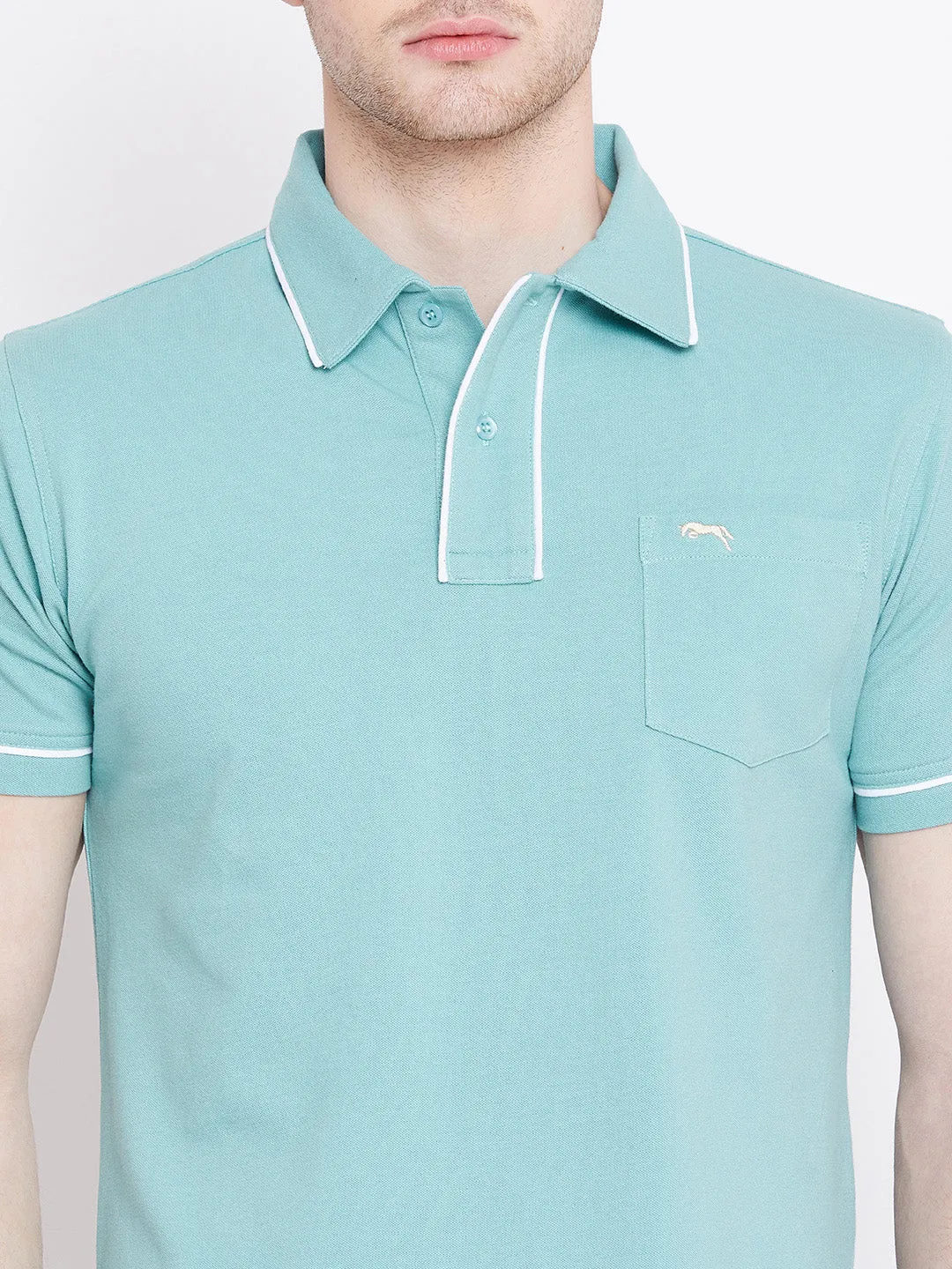 Men Blue Solid Casual Polo T-shirts