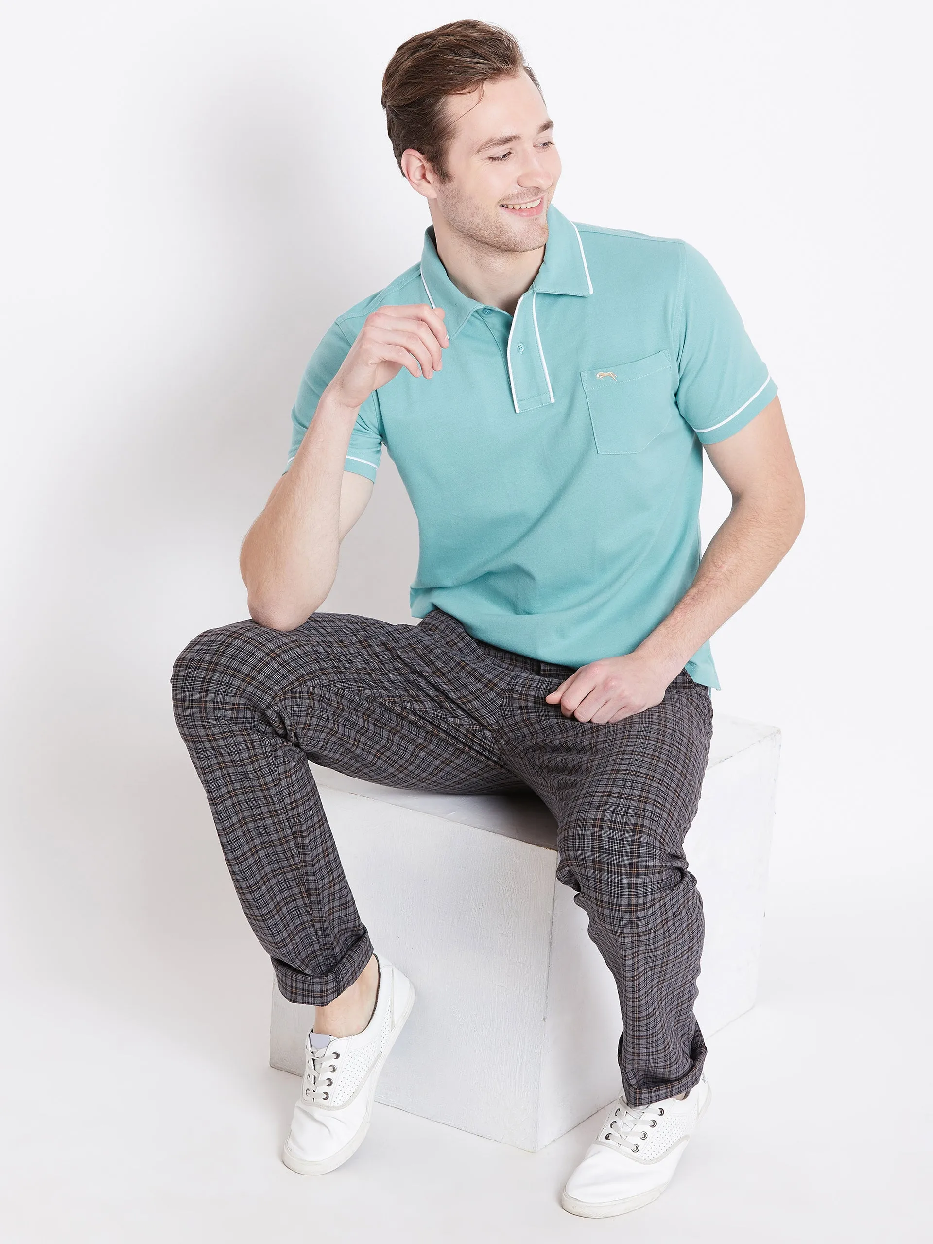 Men Blue Solid Casual Polo T-shirts