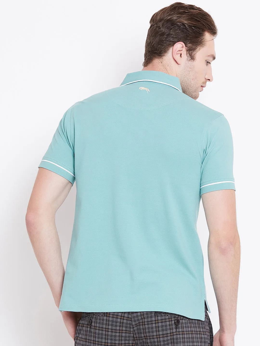 Men Blue Solid Casual Polo T-shirts