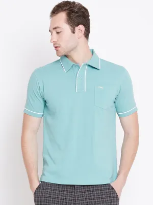 Men Blue Solid Casual Polo T-shirts