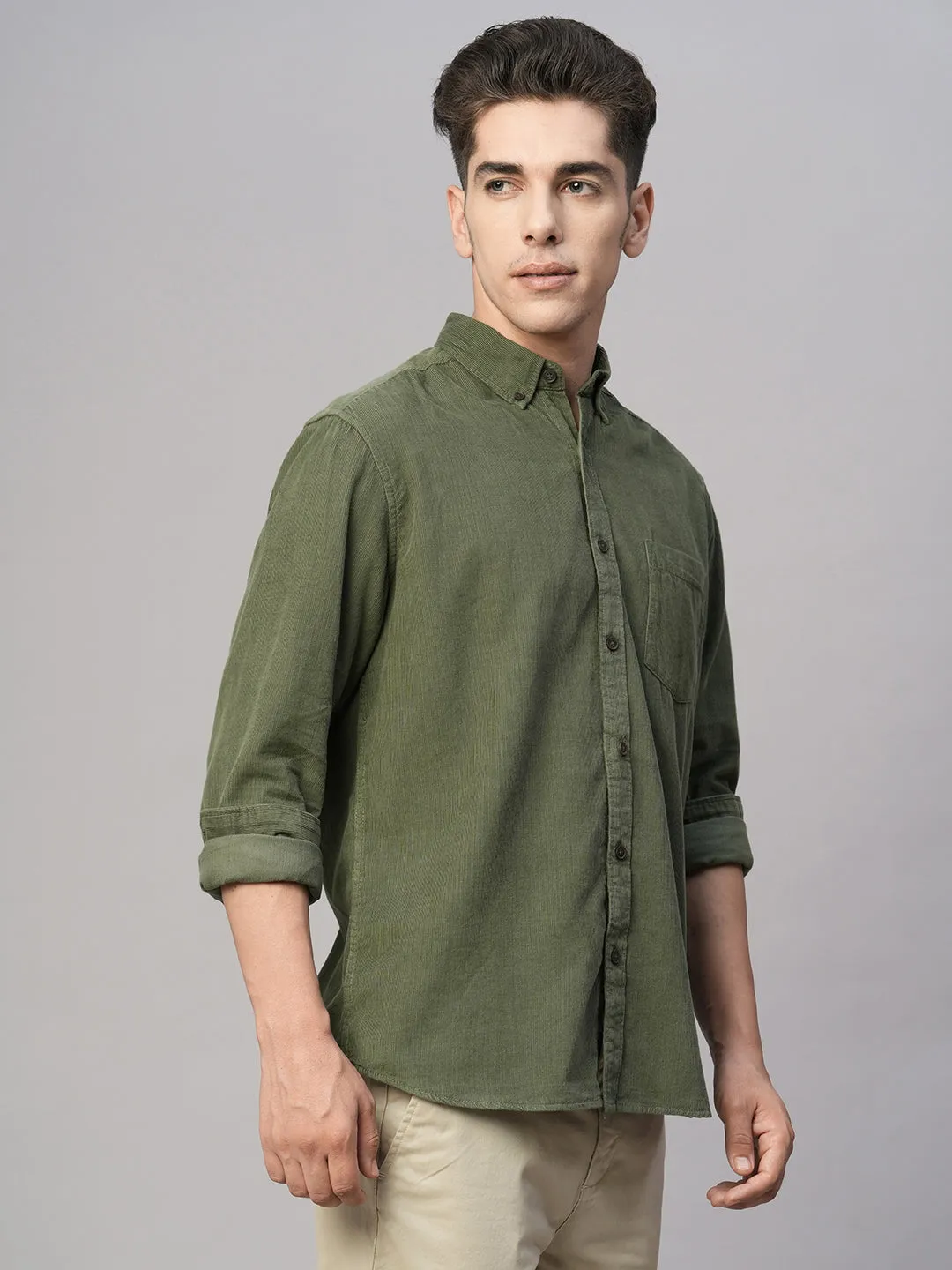 Men's Corduroy 100% Cotton Navy Regular Fit Long Sleeved Shirt