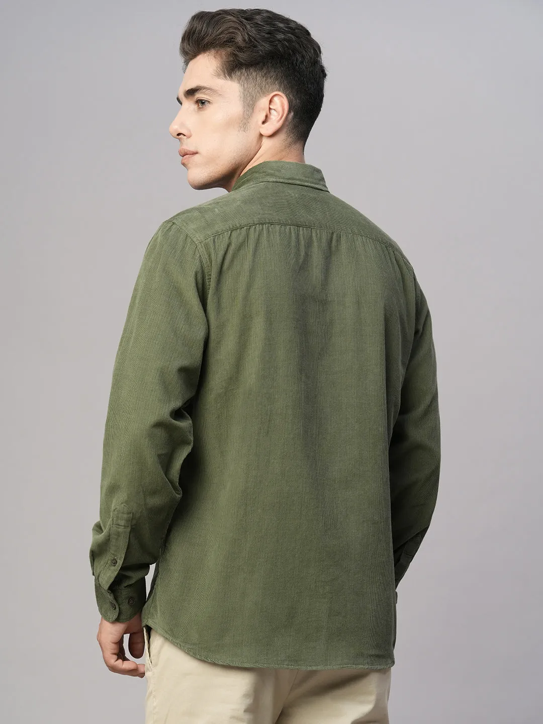 Men's Corduroy 100% Cotton Navy Regular Fit Long Sleeved Shirt