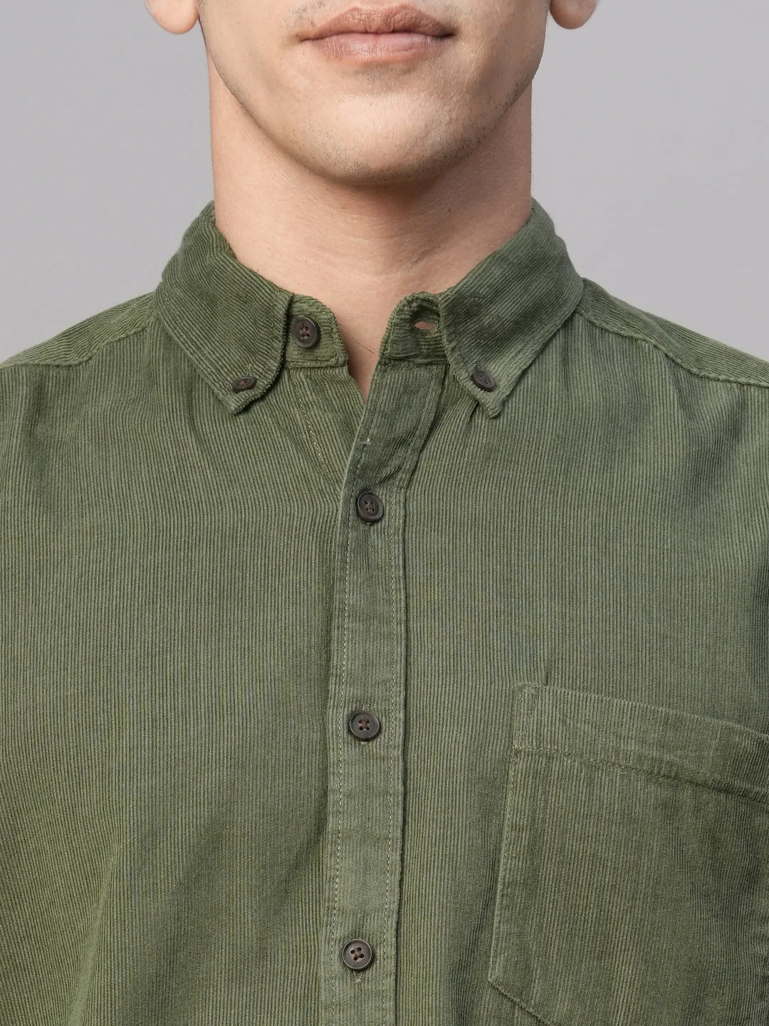 Men's Corduroy 100% Cotton Navy Regular Fit Long Sleeved Shirt