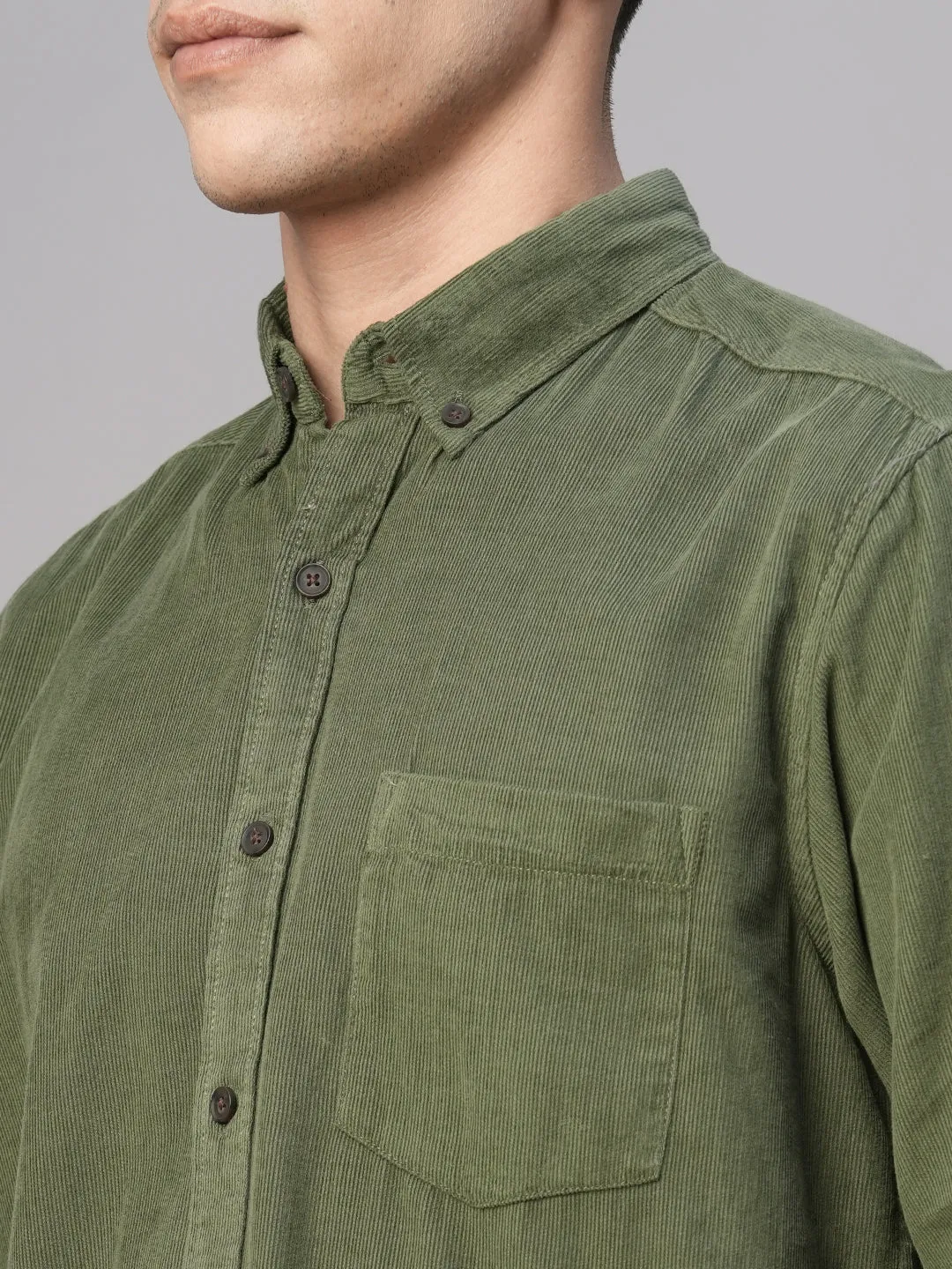 Men's Corduroy 100% Cotton Navy Regular Fit Long Sleeved Shirt