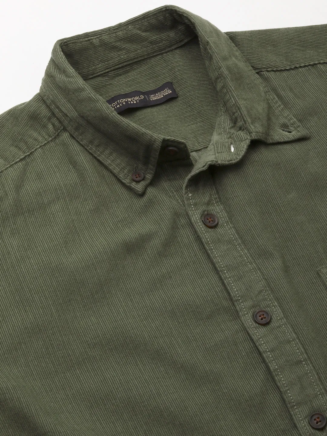 Men's Corduroy 100% Cotton Navy Regular Fit Long Sleeved Shirt