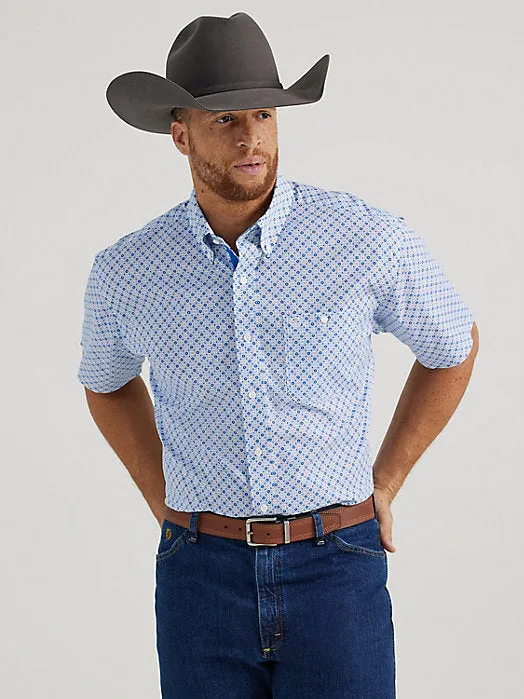 Mens George Strait Short Sleeve One Pocket Button Down Shirt - Marine Plates