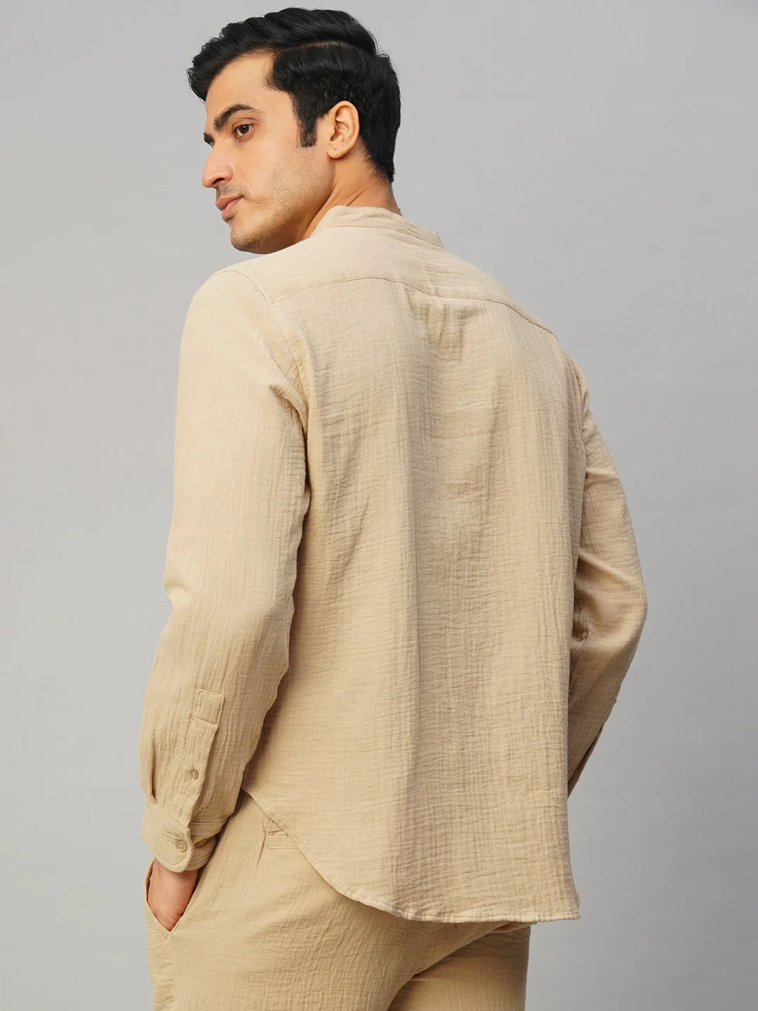 Men's Khaki Cotton Loose Fit Shirt