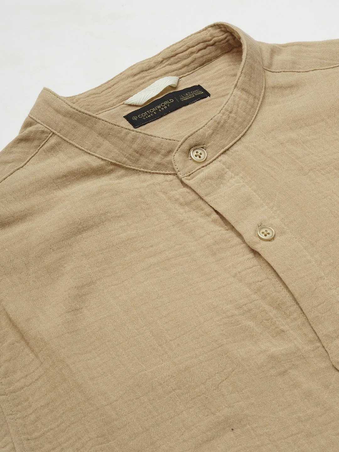Men's Khaki Cotton Loose Fit Shirt