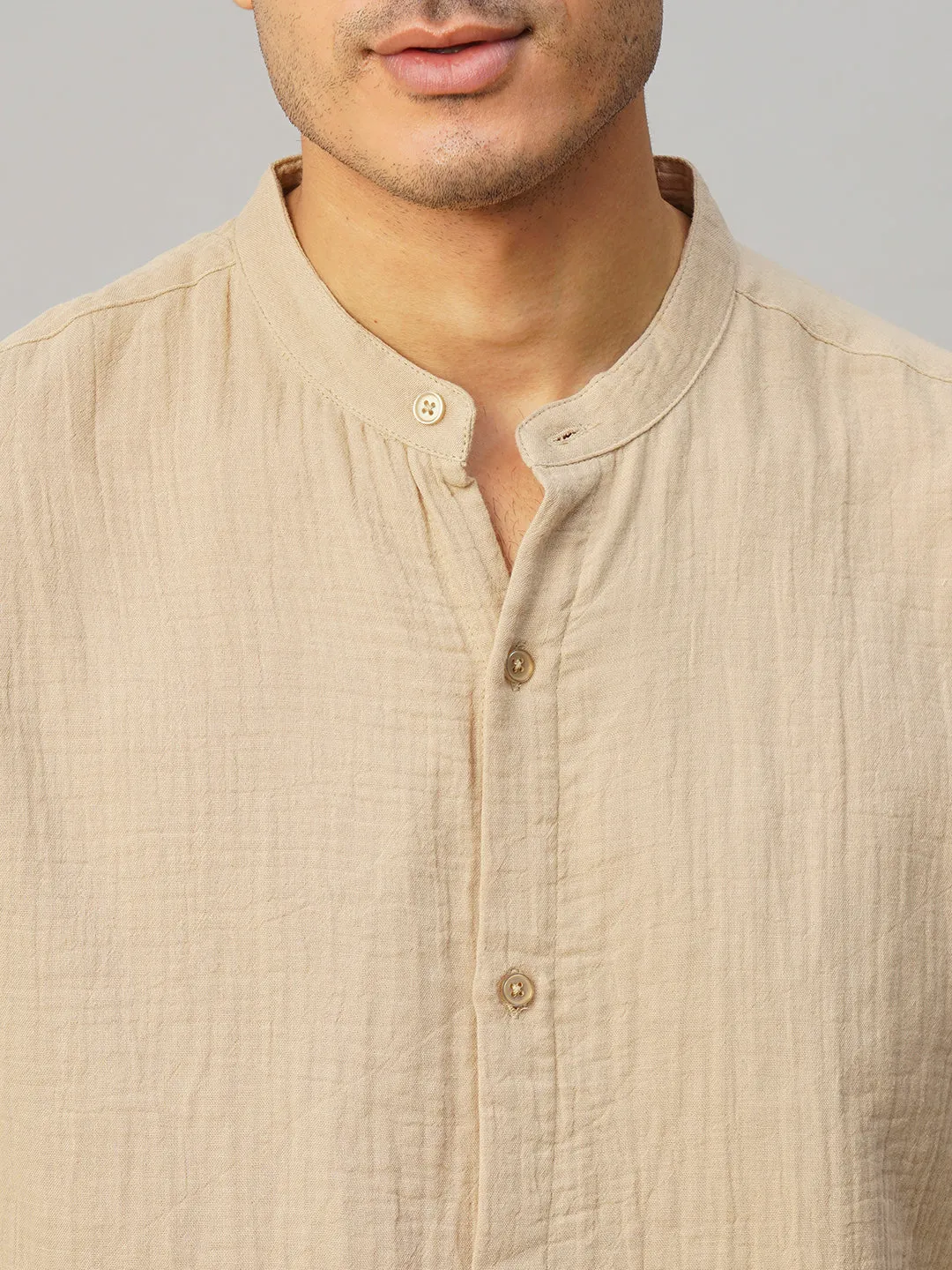Men's Khaki Cotton Loose Fit Shirt
