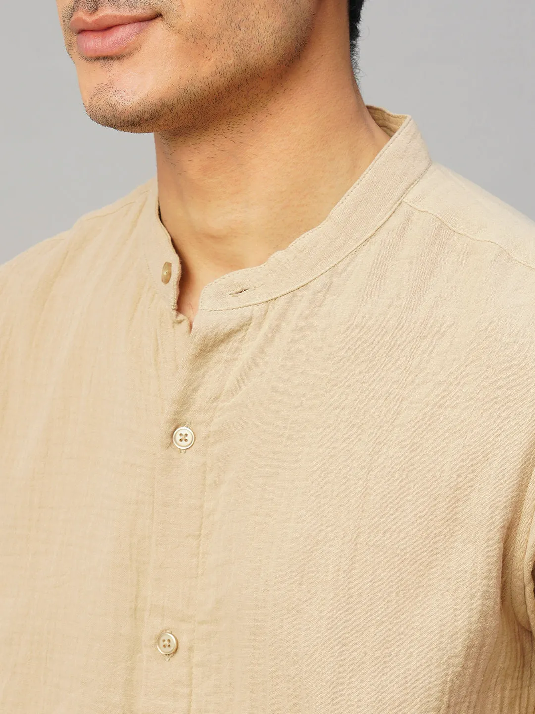 Men's Khaki Cotton Loose Fit Shirt