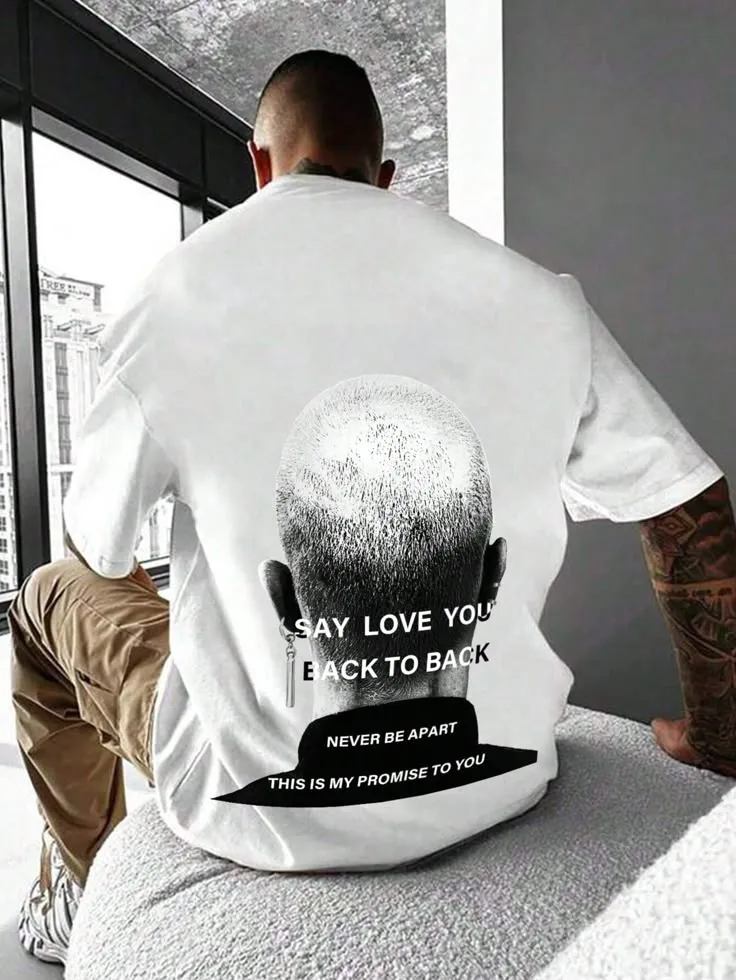 Men's Loose Fit Back Printed T-Shirt With Figure Pattern