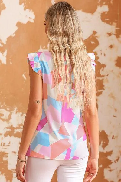 Miss Pretty Geometric Flutter Sleeveless Blouse