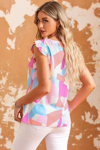 Miss Pretty Geometric Flutter Sleeveless Blouse