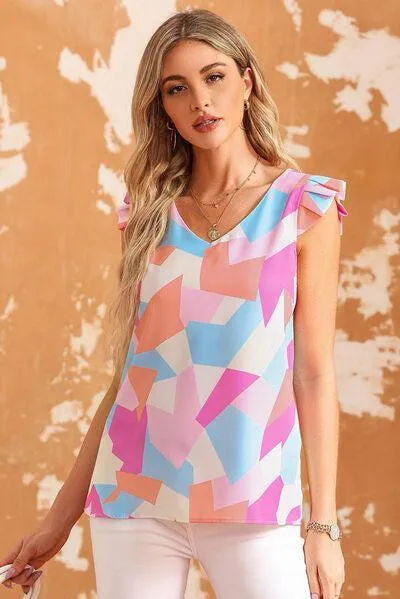 Miss Pretty Geometric Flutter Sleeveless Blouse