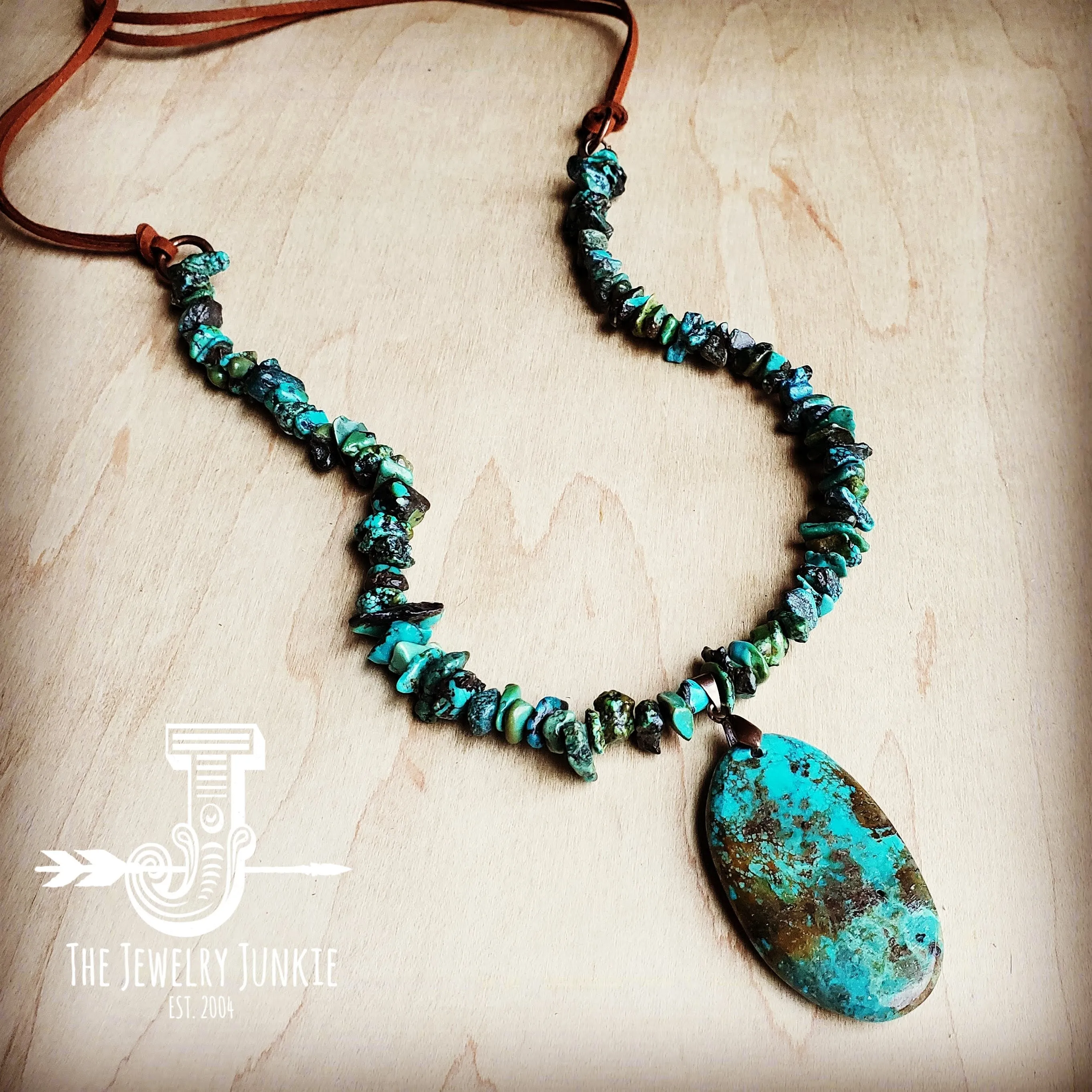 Natural Turquoise Chunky Necklace with Large Natural Pendant 250f