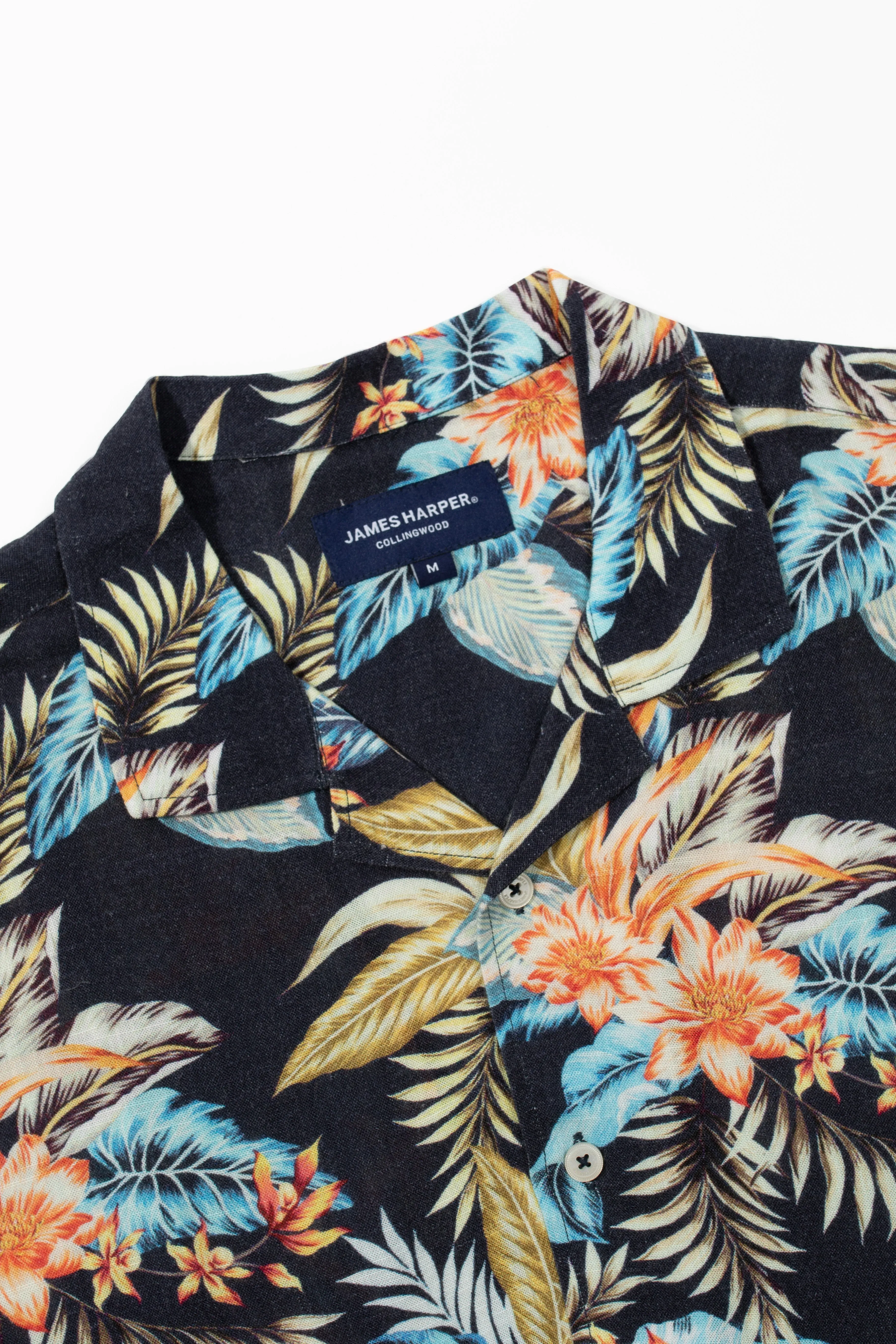 Navy Aloha Cuban Collar Linen  Shirt