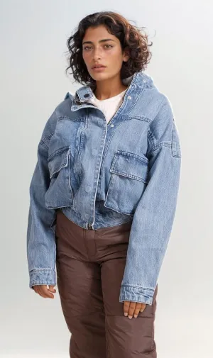 O202278 -Denim Cropped Jacket - Light Blue