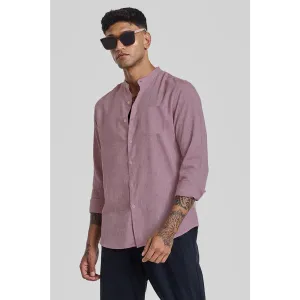 Pink Textured Mandarin Pocket Slim Shirt