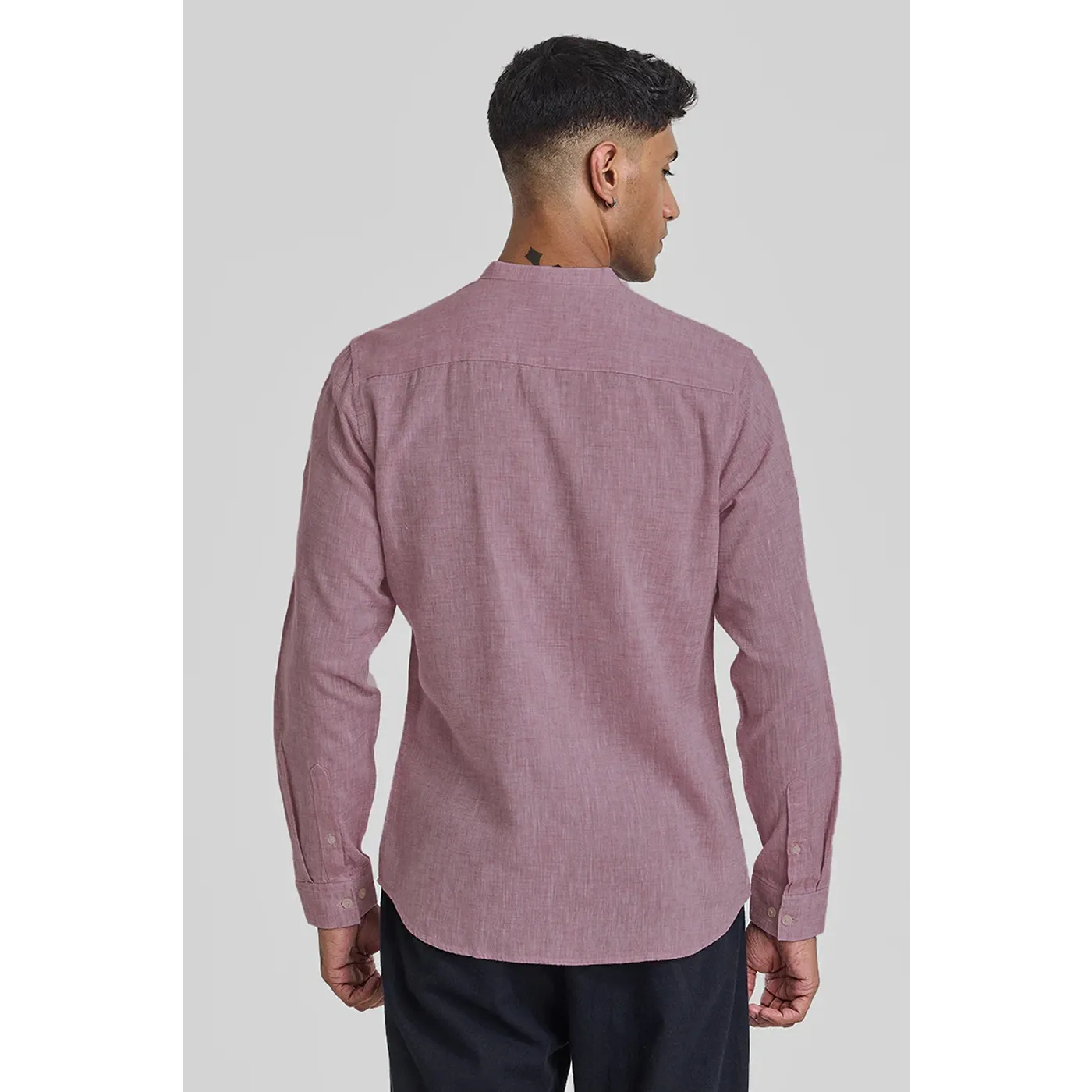Pink Textured Mandarin Pocket Slim Shirt