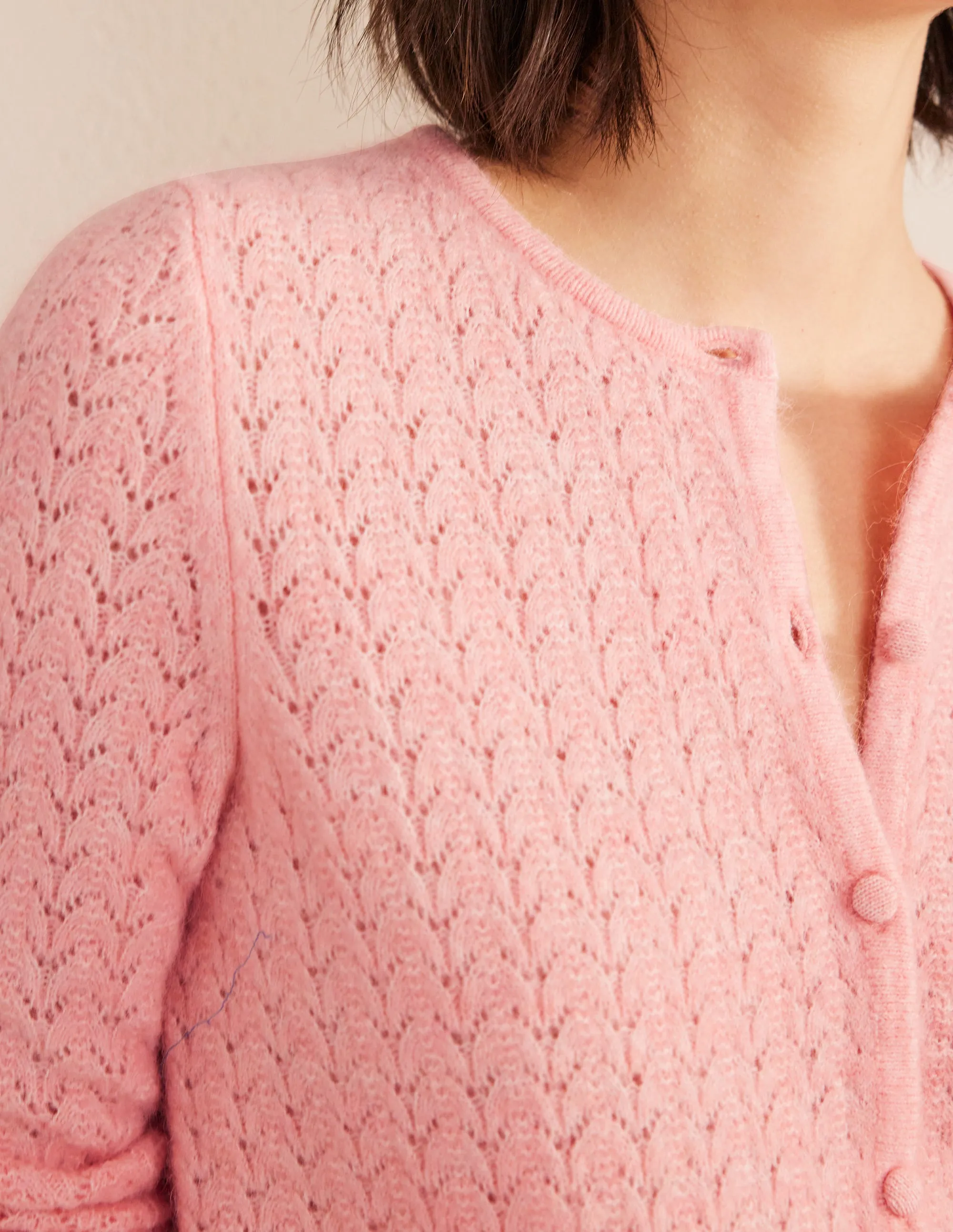 Pointelle Long-Sleeve Cardigan-Dahlia Pink