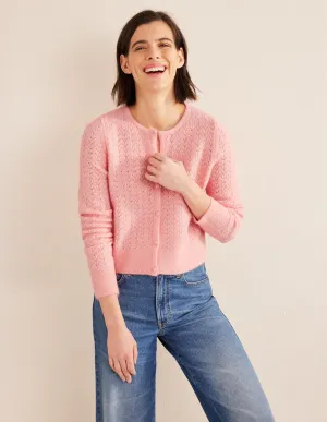 Pointelle Long-Sleeve Cardigan-Dahlia Pink