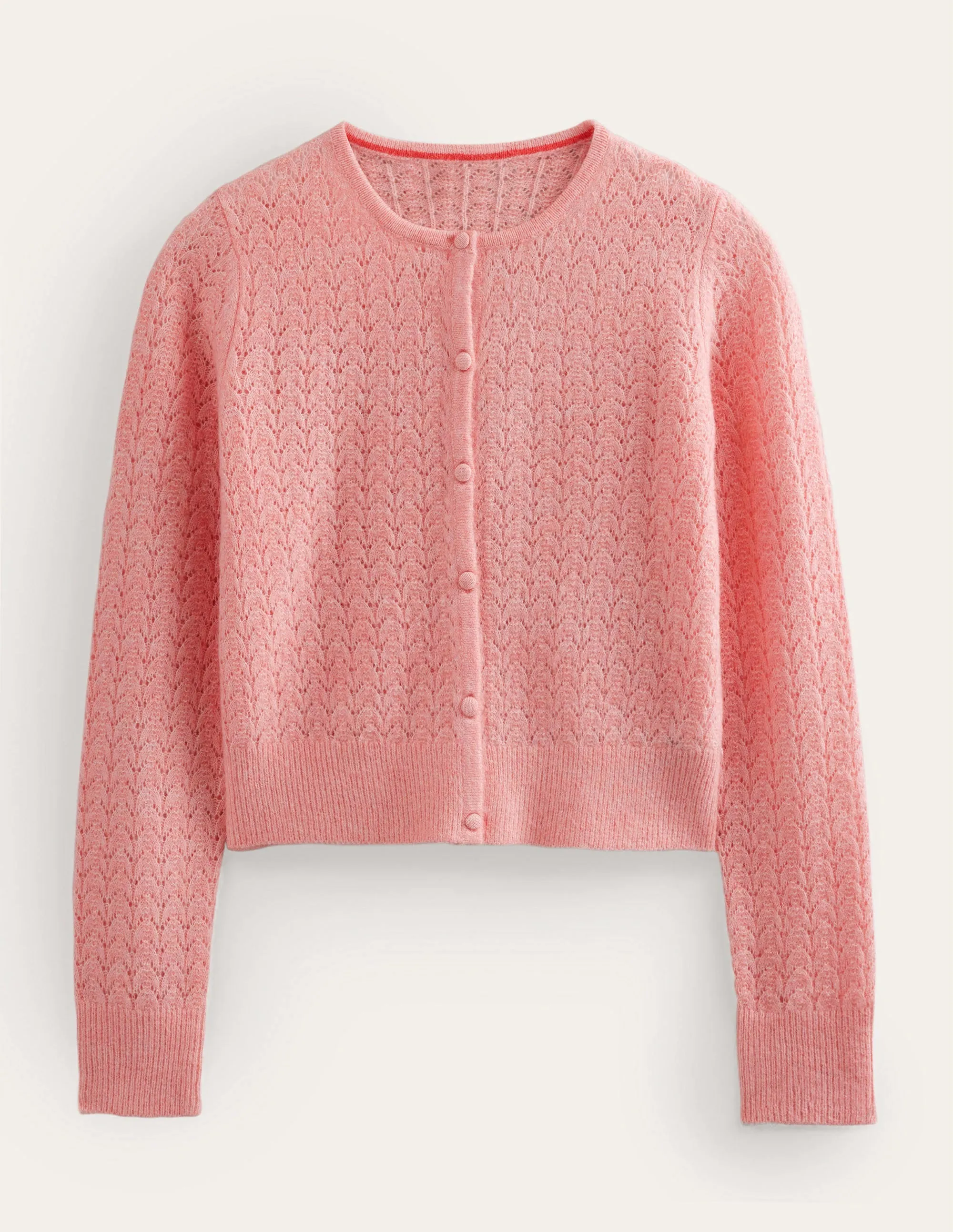 Pointelle Long-Sleeve Cardigan-Dahlia Pink