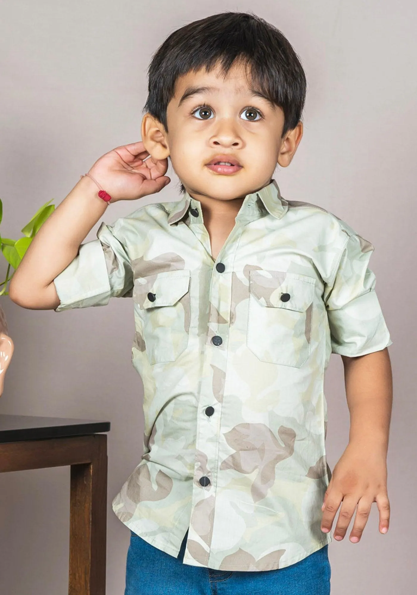 Polka Tots Full sleeve camouflage shirt - Green