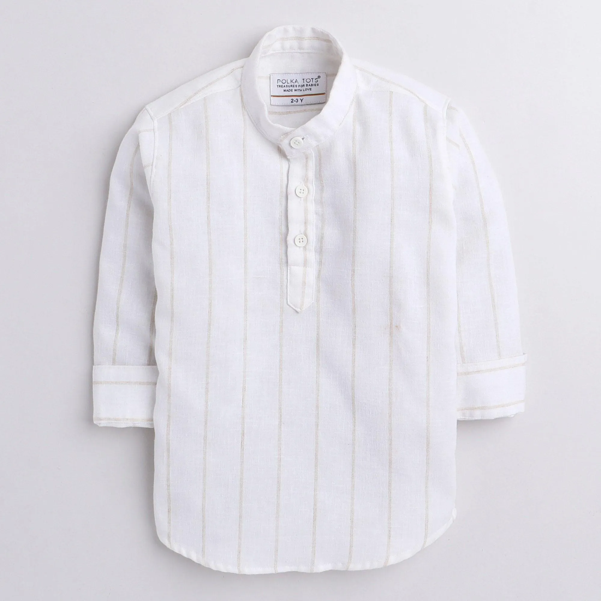 Polka Tots full sleeve elbow patch kurta - white