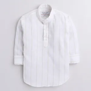 Polka Tots full sleeve elbow patch kurta - white