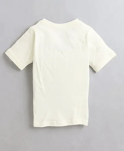 Polka Tots Half Sleeve Panda In Pocket Print Tshirt - Cream