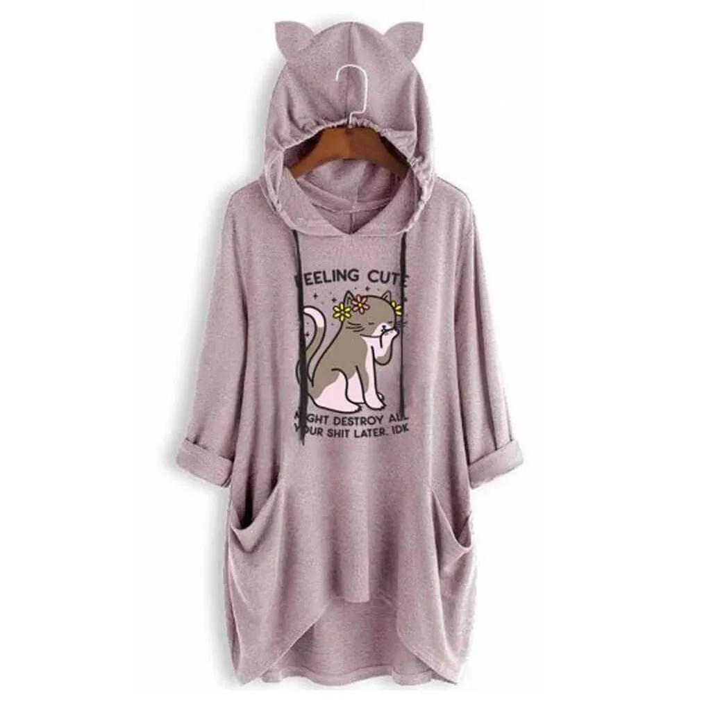 Print Long Sleeves Hoodies