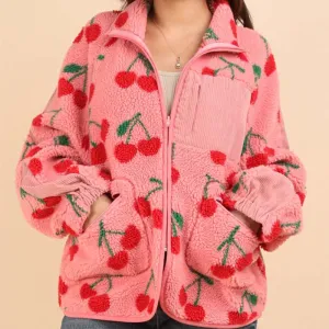 Printed Sherpa Zip Up Jacket