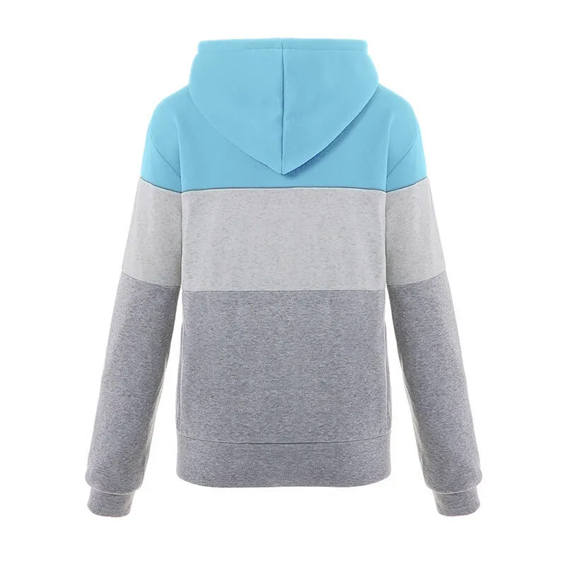 Pullover Drawstring Colorblock Zipper Hoodie