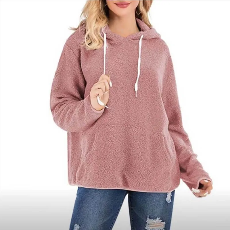 Pullover Drawstring Loose Teddy Hoodie