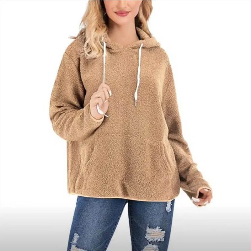 Pullover Drawstring Loose Teddy Hoodie