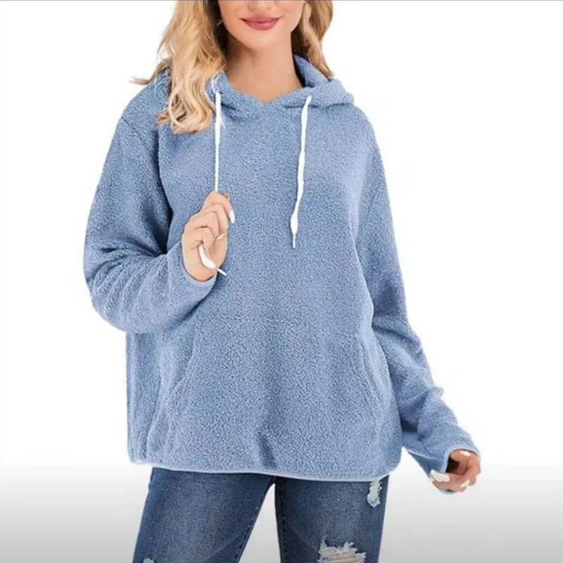Pullover Drawstring Loose Teddy Hoodie