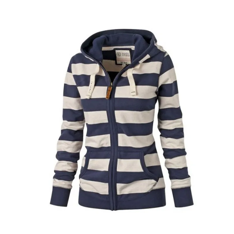 Pullover Drawstring Stripes Zipper Hoodie