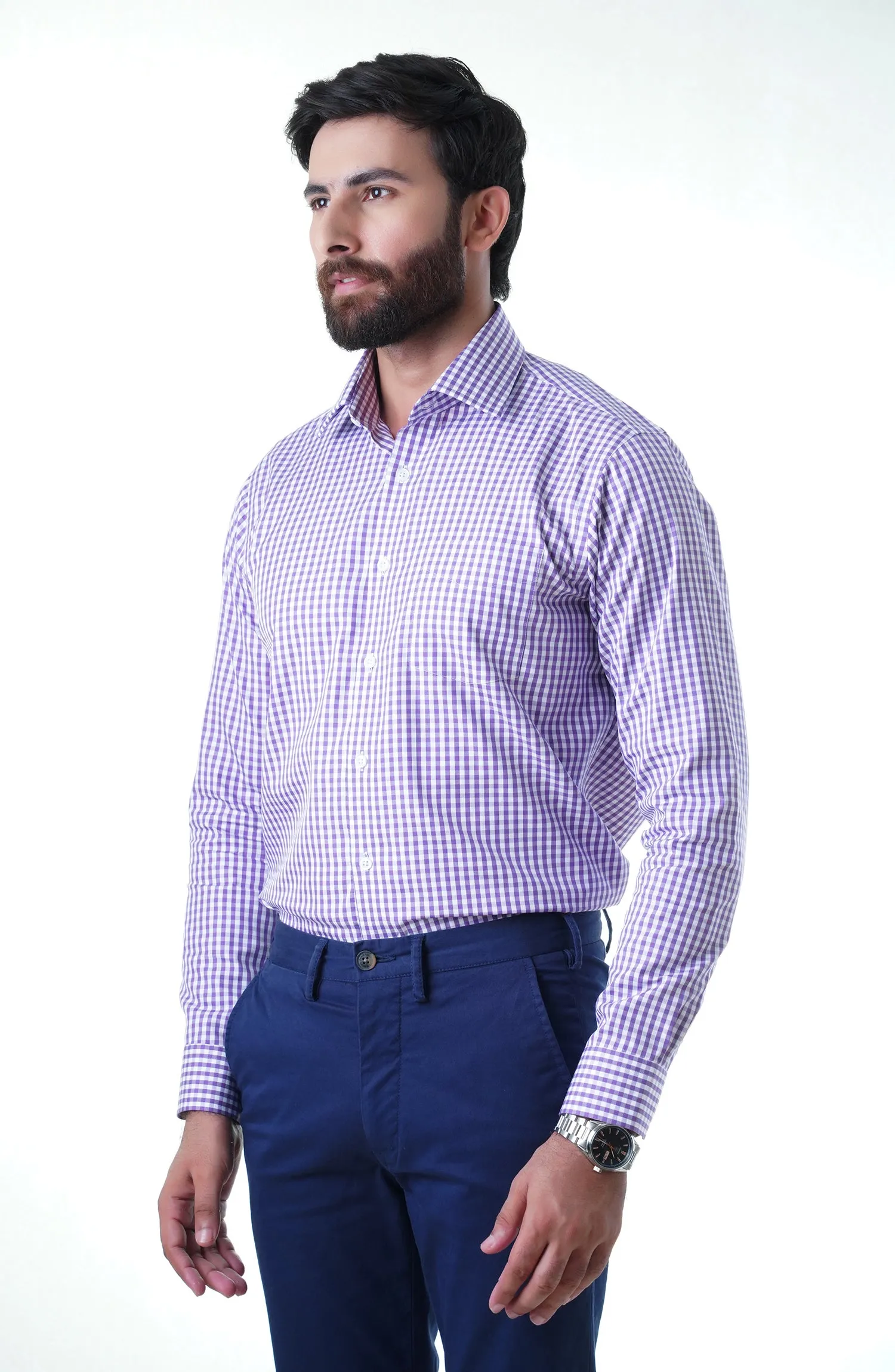 Purple Check Cotton Shirt