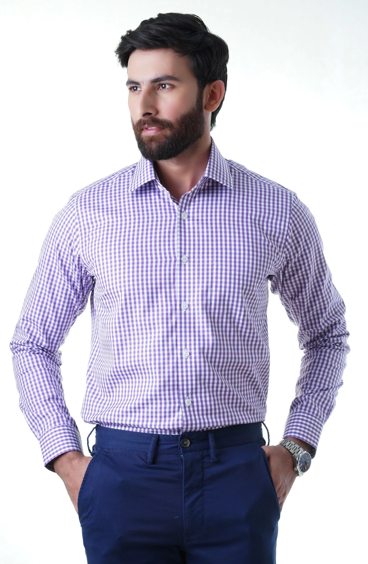 Purple Check Cotton Shirt